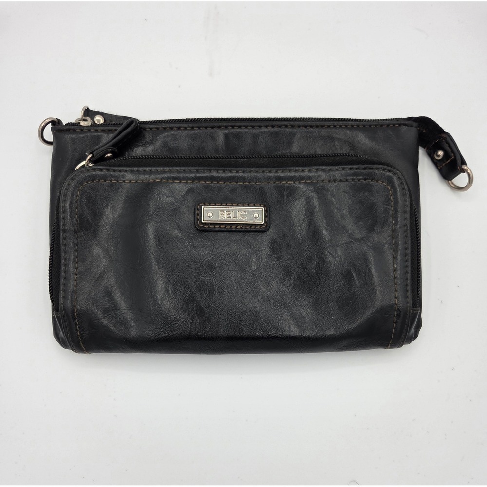 Relic by Fossil Black Faux Leather Multi Zip Pouch Bag Organizer - Picture 3 of 9